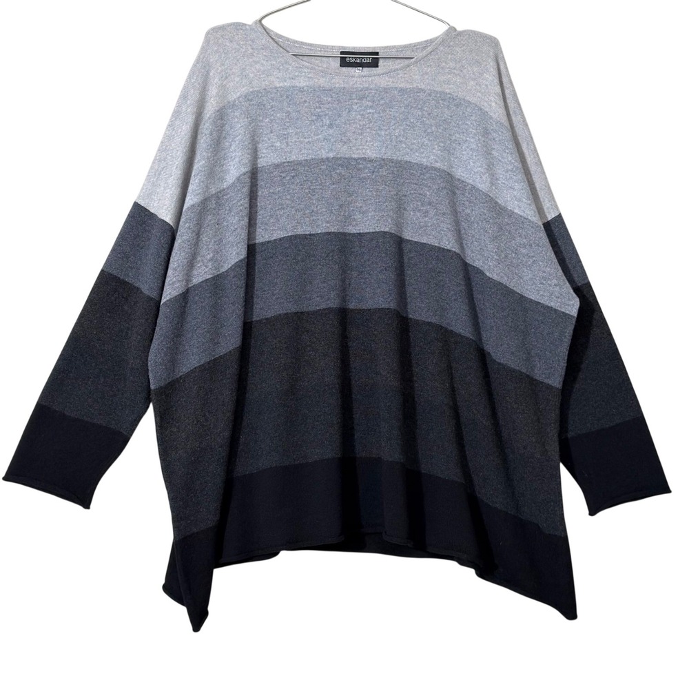 Eskandar Sweater Women One Size Gray Black Ombre Striped Cashmere Oversized Boxy